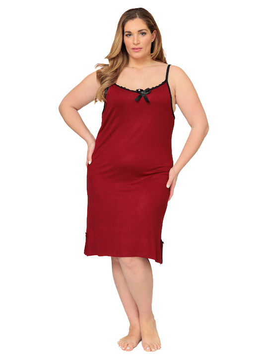Asel Summer Cotton Women's Burgundy Nightgown