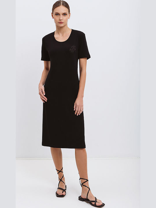 Giota Sommer Midi Damenkleid Schwarz FO-4025