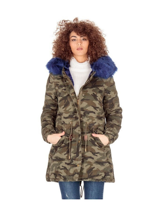 Lang Damen Parka Jacke mit pelziger Kapuze für Winter Blue prk-37249 (armbl)