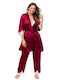 Winter Women's Robe with Pyjama Bordeaux