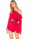 Damen Langärmelig Einteiler Shorts Red