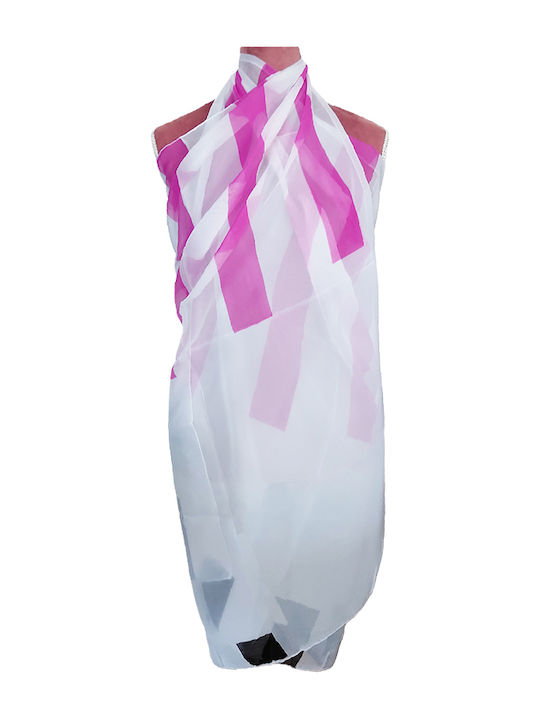 Pareos Sarong Skirt Beach White-Pink Linear Design