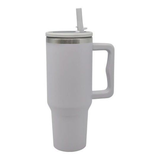 Ankor Handled Tumbler Θερμός Ανοξείδωτο 1.2lt Light Grey με Καλαμάκι και Λαβή