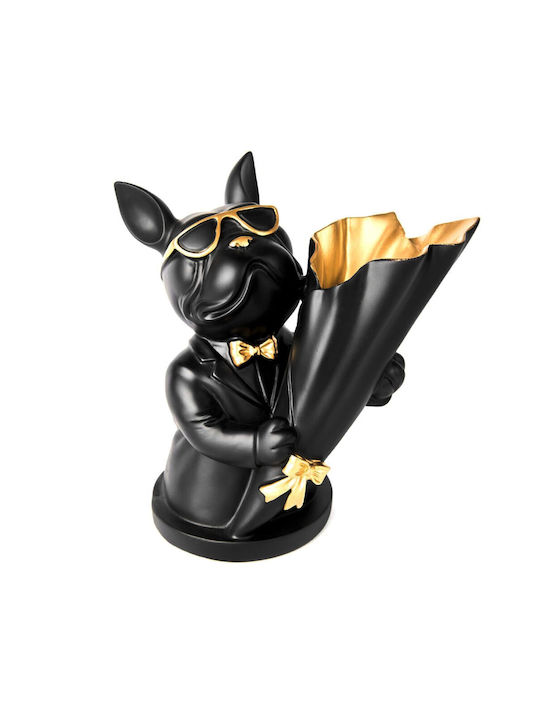 Resin Sculpture French Bulldog Flower Arrangement Case 23.5x16x22cm Kj240h Black