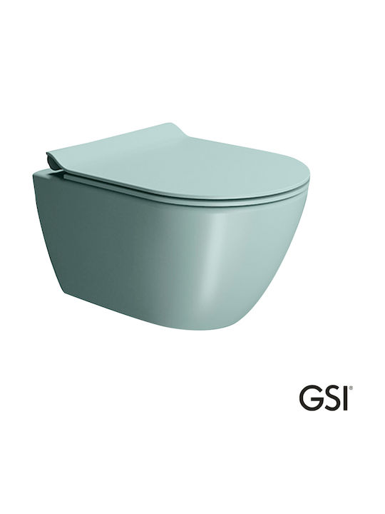 GSI Toaletă Montată Pe Perete Fără Margine Cu Slim Capac Închidere Lentă Albastră Deschisă