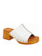 Leather Mules with Heel in White Color