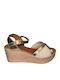 Women's Leather Ankle Strap Platforms Beige
