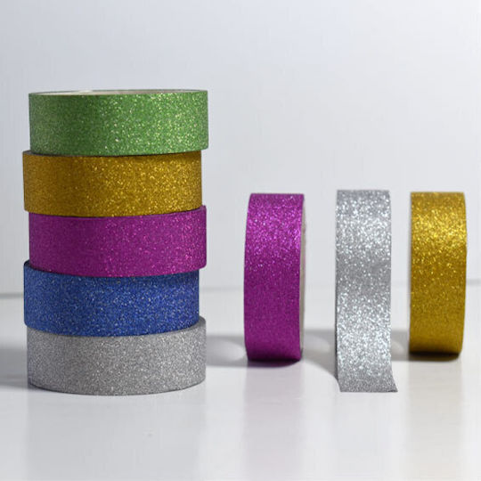 Χαρτοταινία Αυτοκόλλητη Glitter 15mmx3m Μονόχρωμη
