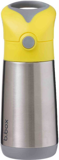B.Box Kinderflasche Thermos Rostfreier Stahl mit Strohhalm Gelb 350ml