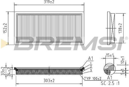 Филтър за въздух Fiat 500 312 N.panda 169 Bremsi Fa1031 Fa1031-10202