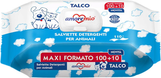 Amoremio 110 Dog And Cat Wipes For Body Cleansing With Powder Scent