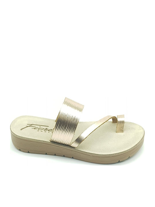 Leather Women's Flat Sandals Gold