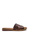 Leather Women's Flat Sandals in Brown Color