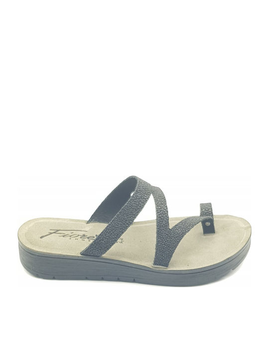 Leather Women's Flat Sandals in Black Color