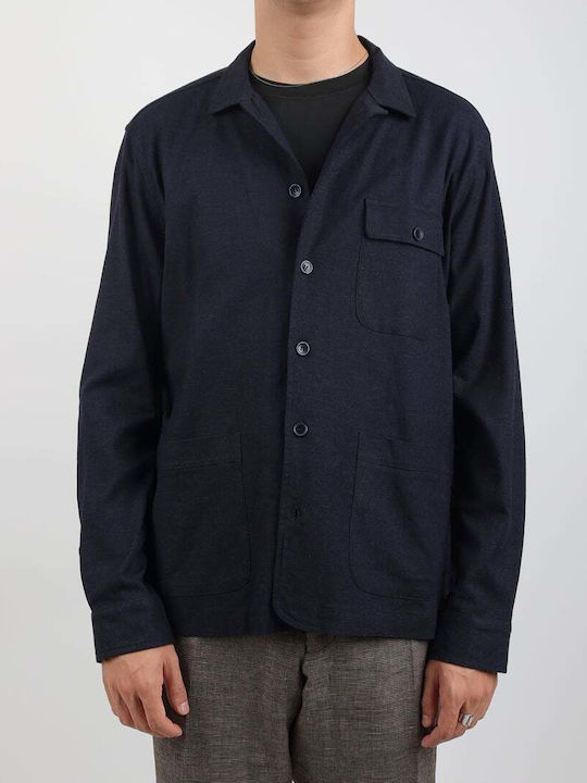 Μακρυμάνικo Λινό Overshirt σε Κανονική Γραμμή Μπλε