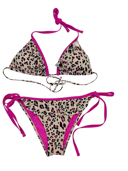 Bikini Set Triangle & Brazil Animal Print Fuchsia