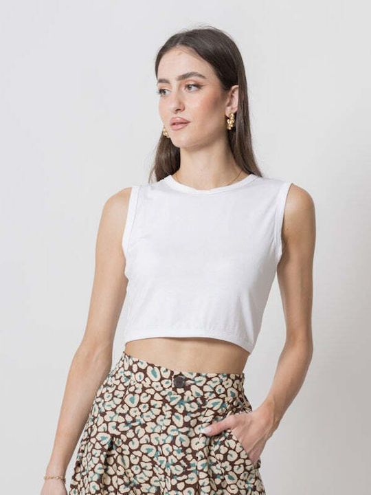 Crop Top Fără Mânecă Deschidere în Spate Alb