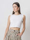 Crop Top Fără Mânecă Deschidere în Spate Alb