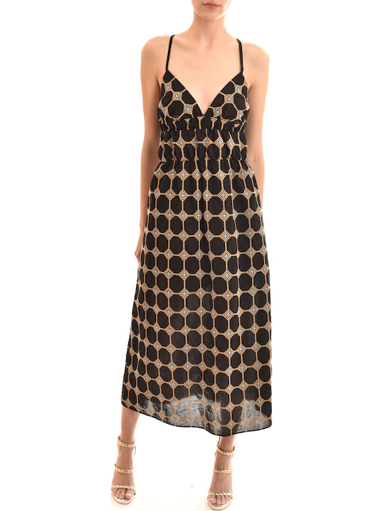 Kasia Frilled Embroidery Patterned Dress-black Μαύρο 8438