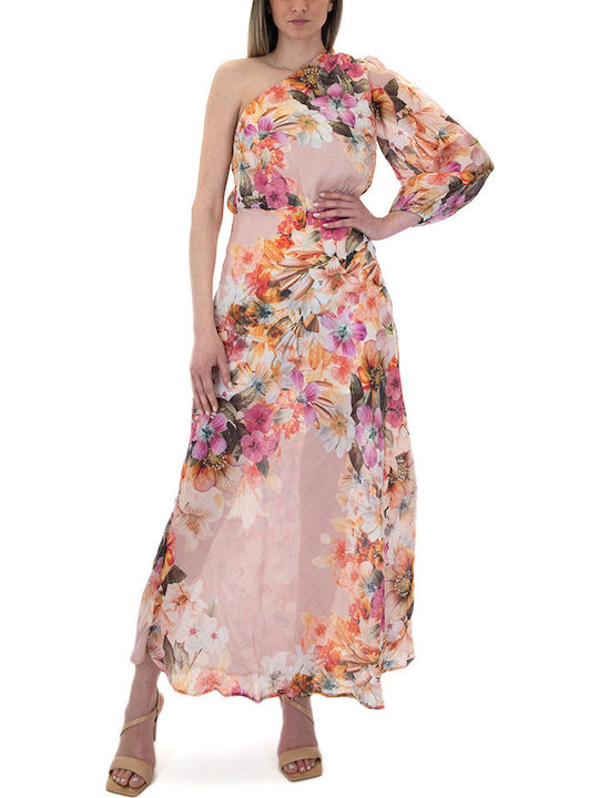 August Resortwear One Shoulder Maxi Dress Women August Μπεζ Ροζ Φουξια S23a5220-one-color