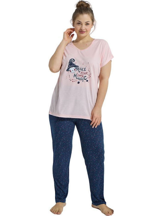 Γυναικεία Πιτζάμα Plus Size Pijamood Magic Βισκόζη Σκούρο Μπλέ