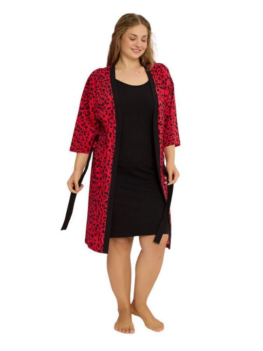Set Pijamale Dama Halat Cu Cămașă De Noapte Plus Size Misenza Gloria Bumbac Negru