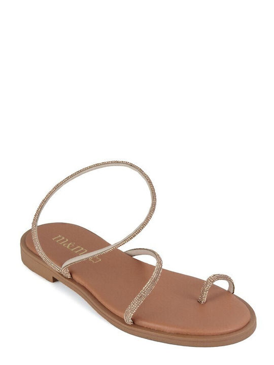 Bronze Δερμάτινο Χειροποίητο Flat Σανδάλι Strass