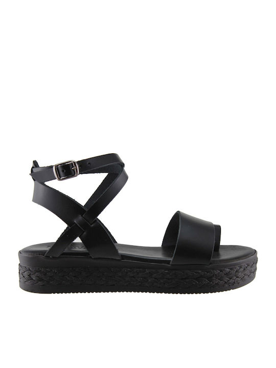 Milanos Γυναικεία Πέδιλα Flatforms Δέρμα 311 Μαύρο