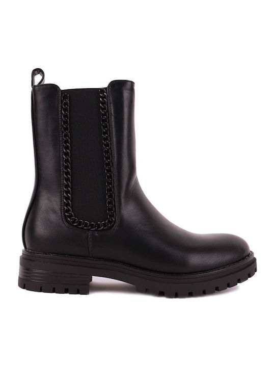 Women's Combat Boot Elastic Chain Leatherette Martin Pescatore Mp367-5 Black