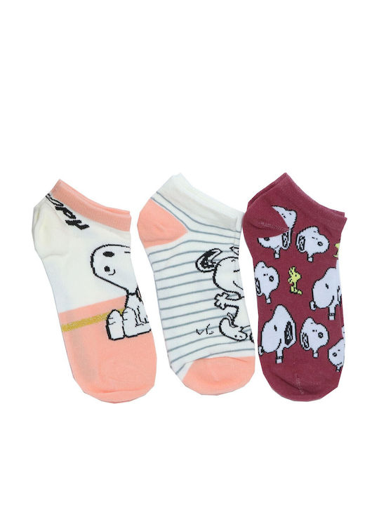 Snoopy Γυναικείες Κοντές Κάλτσες Σετ 3 Ζευγάρια Vh3625 Ecru Εκρού