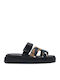 Leather Women's Flat Sandals Flatforms in Black Color