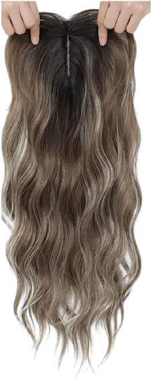 Topper Toupee De Păr Pentru Femei Cu Clip Suprafață Mare Culoare Castaniu Gri Cu Reflexii 18 Inch