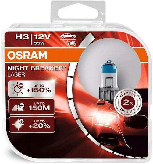 Osram Лампи Автомобила H3 Халогенни 3400К Топло бяло 12V 55W 2бр