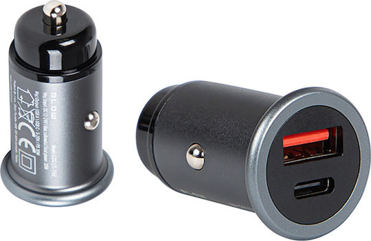 Blow Φορτιστής Αυτοκινήτου 30W με Θύρες: 1xUSB 1xType-C