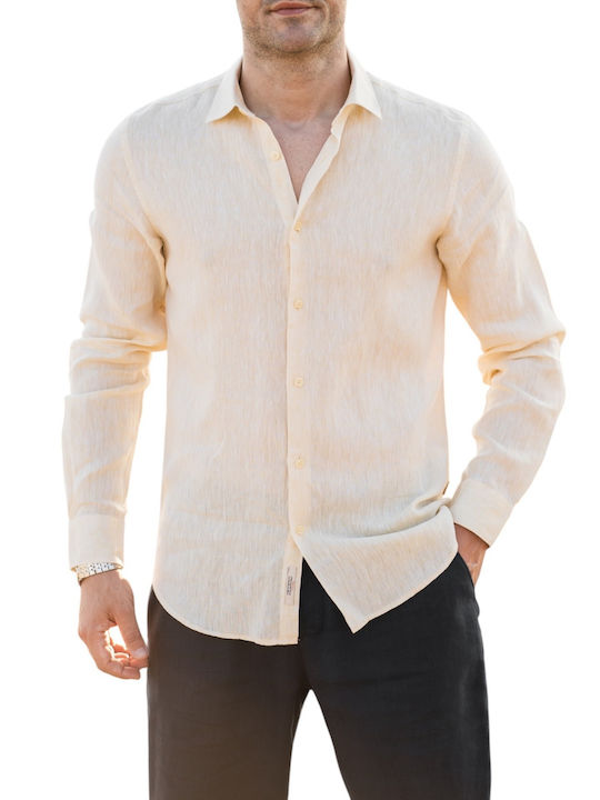 Gianni Lupo Long-sleeved Linen Shirt Yellow