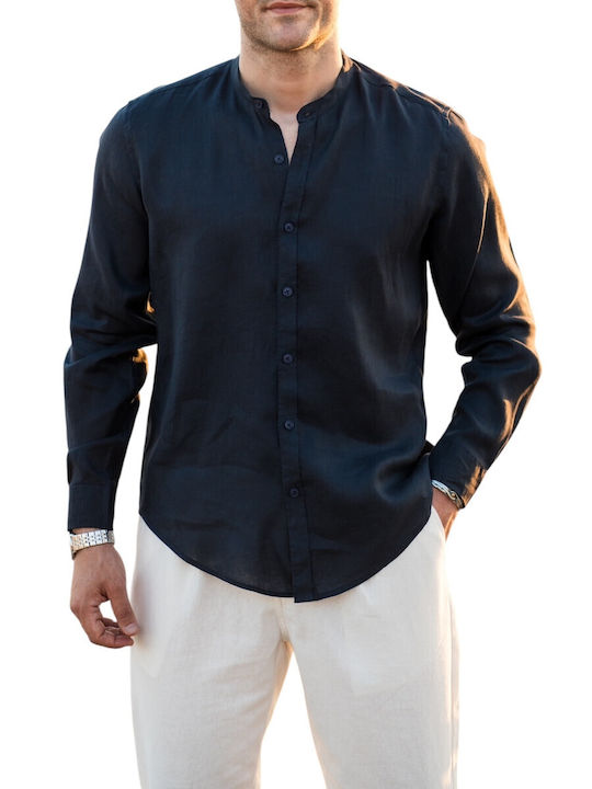 Gianni Lupo Long-sleeved Linen Shirt Blue