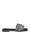 Leather Women's Flat Sandals in Black Color