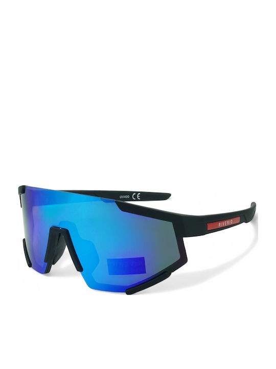 Riverio Unisex Sunglasses with Black Plastic Frame and Blue Mirror Lens 9090-3