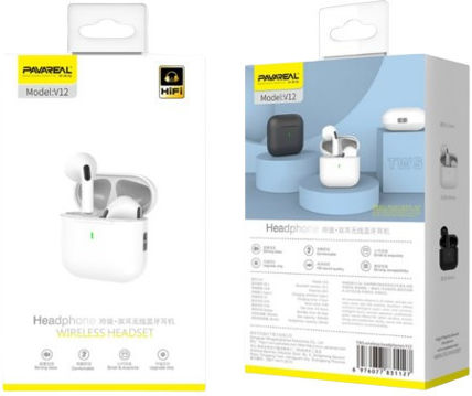 Pavareal V12 Earbud Bluetooth Handsfree Earphones with Charging Case White