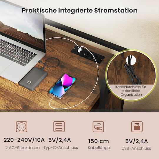 Birou Cu Porturi USB 90x55x83 cm Maro Birou Cu Porturi USB 90x55x83 cm Maro