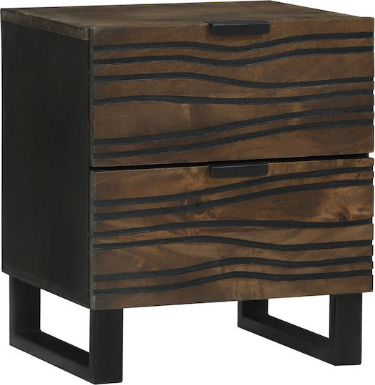 Bedside Table from Solid Wood and Glass Mango 40x33.5x46cm
