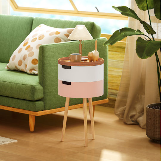 Round Side Table Made of Solid Wood Multicolour 2 Pieces M60xL40xH45cm