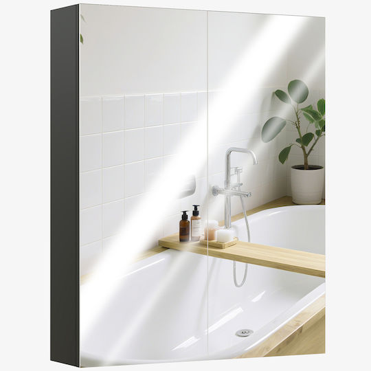 HomCom 811-032V00BK Καθρέπτης από MDF με Ράφι & Ντουλάπι 60x15cm Μαύρος