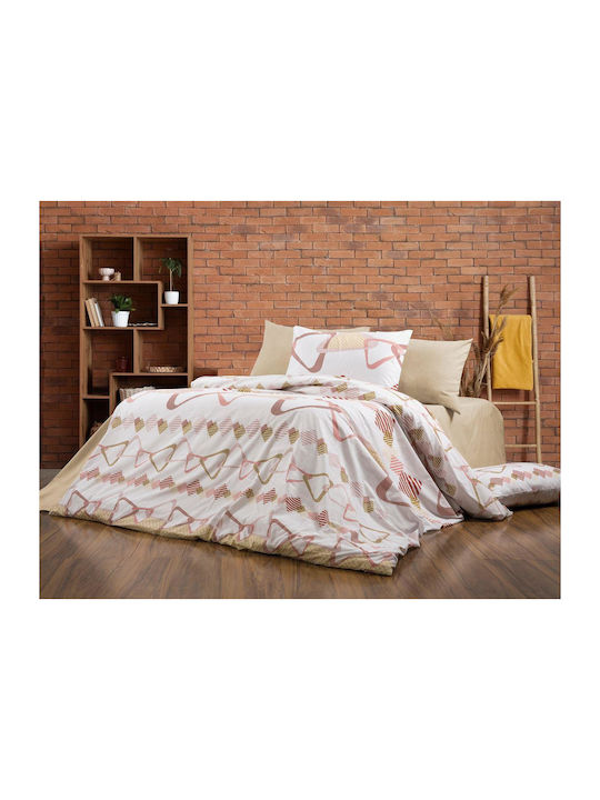 Dimcol Σετ Σεντόνια Υπέρδιπλα 220x240εκ. White-beige 490 (4τμχ)