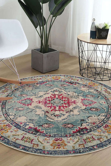 Conceptum Hypnose Woopamuk Teppich Rund Synthetisch,Polyester/Cotton/Leather Turquoise