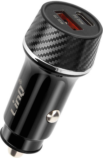 Linq Încărcător Auto 38W USB-C + USB Încărcare Rapidă Design Carbon Negru