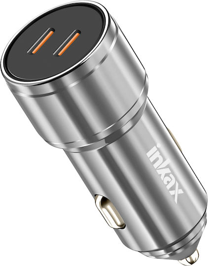 Încărcător auto cu mufă de brichetă Inkax 60w 2x USB-C Încărcare rapidă Design metalic Argintiu