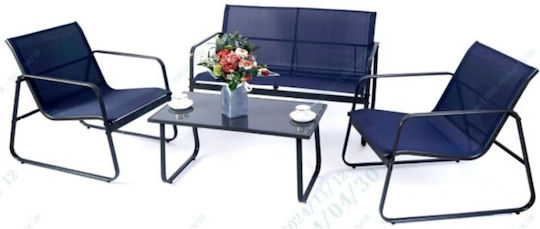 Outdoor Living Room Set 4 Pieces Blue with Pillows