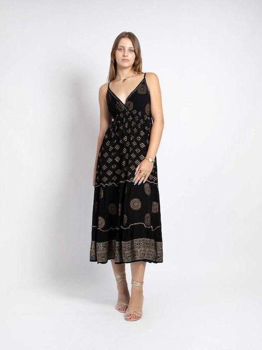Sommer Midi Wickel Damenkleid Schwarz