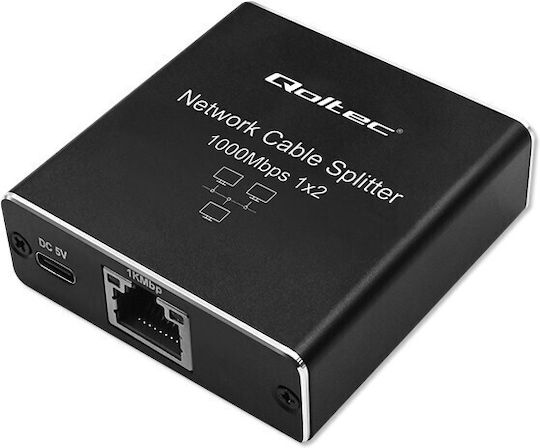 Разпределител Qoltec Сплитер Мини Суич 1x2 Порт RJ45 1000Mbps USB-C Алуминий